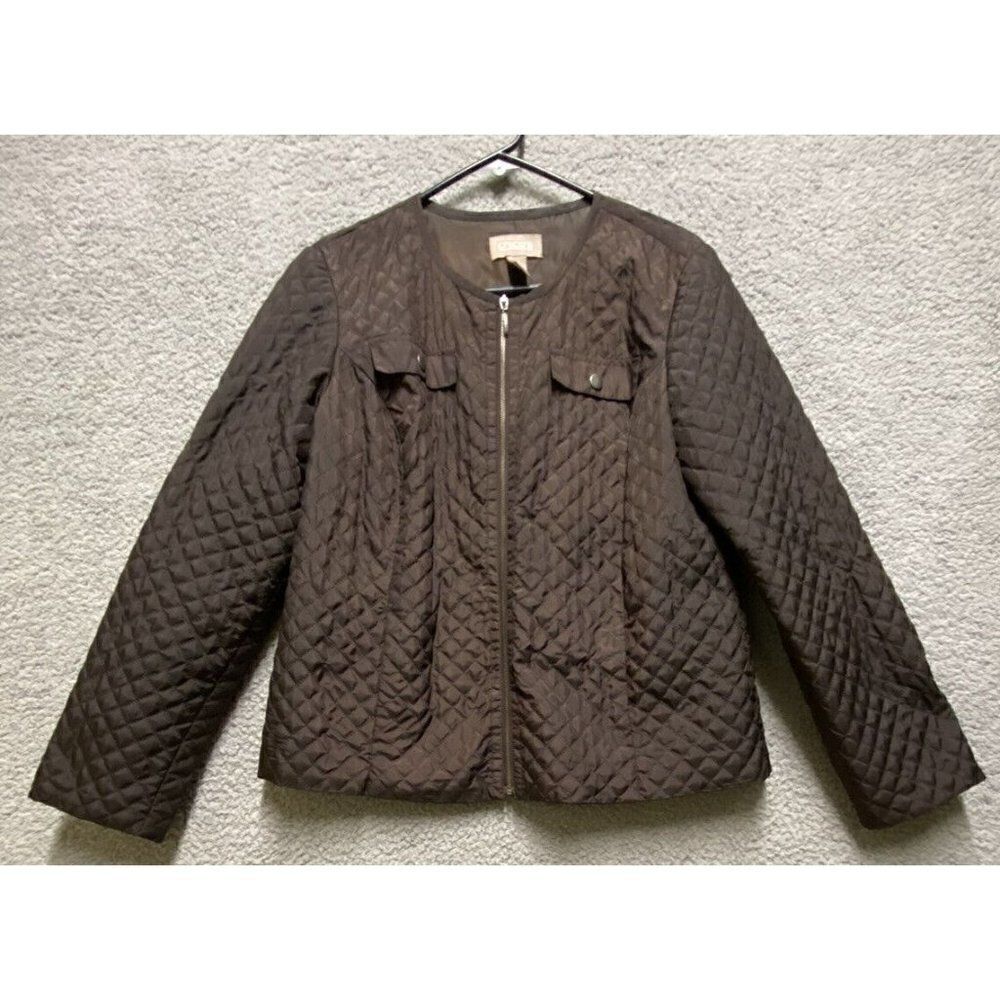 Chico's Women's Size 1 Brown Lightweight Puffy Jacket w/Pockets Zip up